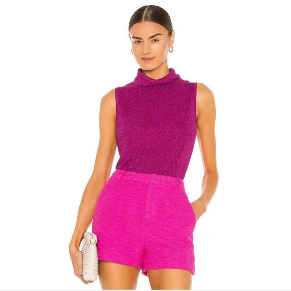 NWOT L’AGENCE SABRINA METALLIC SLEEVELESS TURTLENECK SWEATER in ROSE VIOLET